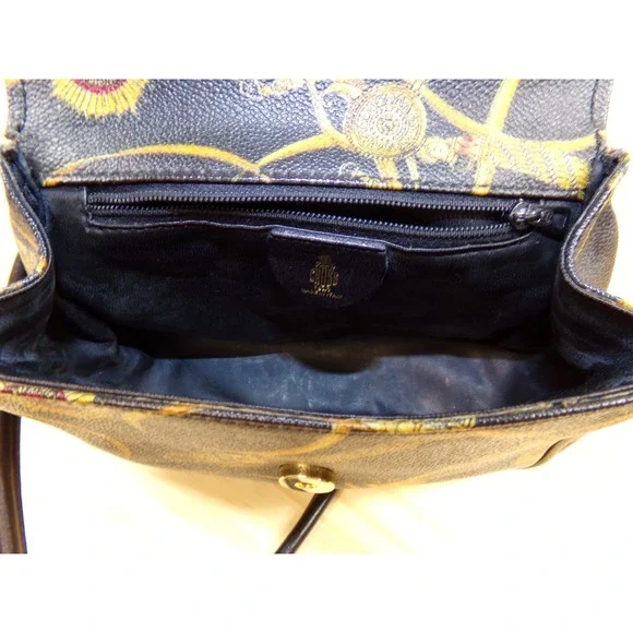 Vintage Mark Cross Equestrian Crossbody‎ Purse Black w/ Equestrian Print Small